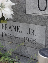Detail of tombstone inscription for Frank Overby Jr.