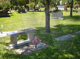 Bill and Gwen Barnfield&#039;s grave marker and bench